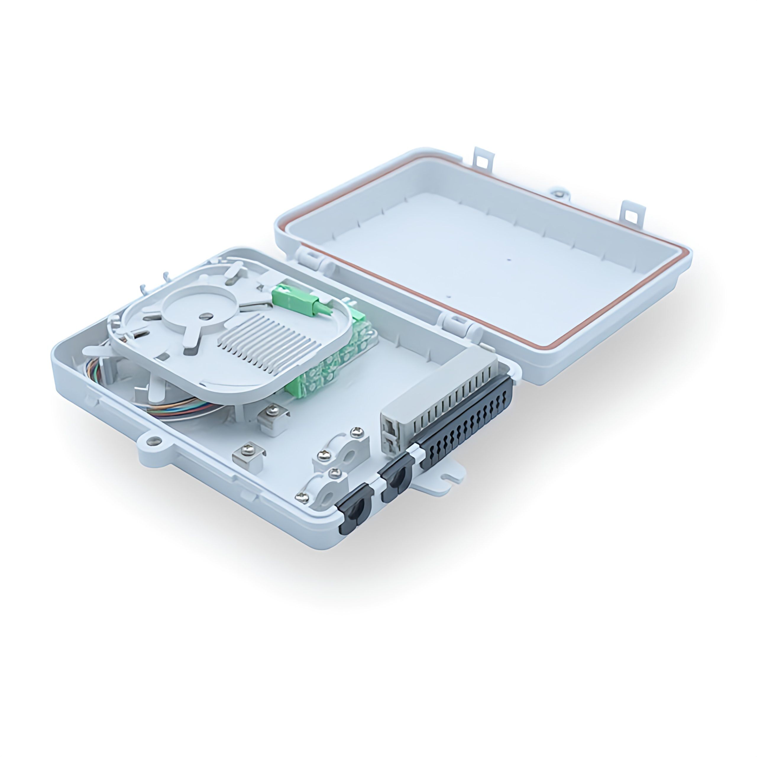 outdoor 2 in 24 out fiber distribution box for installing 1x8 pipe type splitter for 24 cores splicing